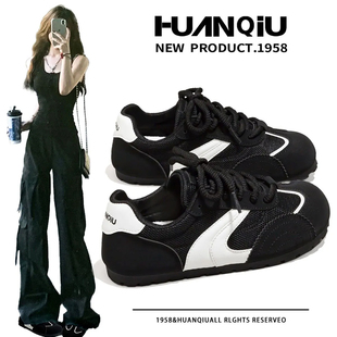 环球黑色巨好看网面透气德训鞋女款泡芙夏季新款百搭耐磨防滑板鞋