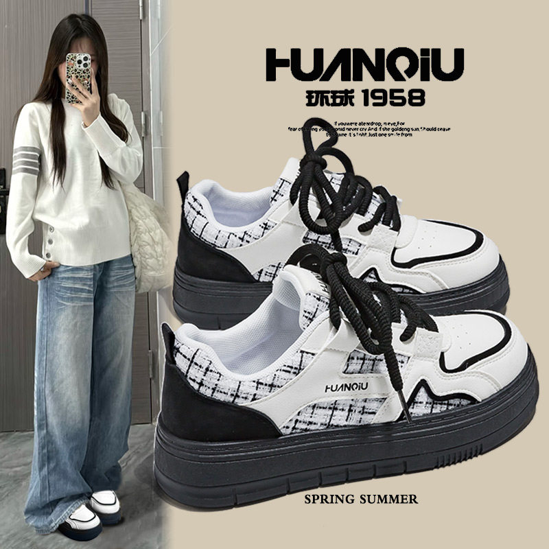 环球2025春款小众不撞款百搭学生厚底小白鞋子女小香风板鞋休闲鞋,女鞋,休闲板鞋,淘宝优惠券,粉丝福利购,淘宝优惠卷