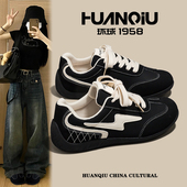 子舒适轻便设计感德训鞋 女2026新款 板鞋 环球黑色鞋 百搭ins阿甘鞋