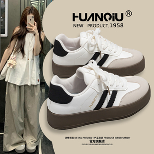 环球复古风德训鞋女2026新款轻便舒适百搭小白鞋厚底增高休闲板鞋