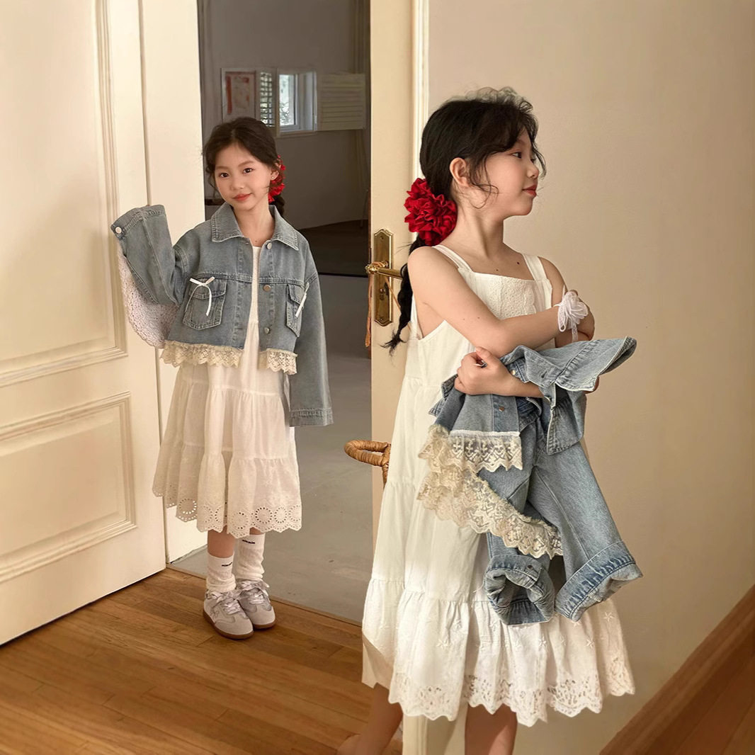 女童外套春秋款2025新款裙子儿童装牛仔套装春秋连衣裙套装