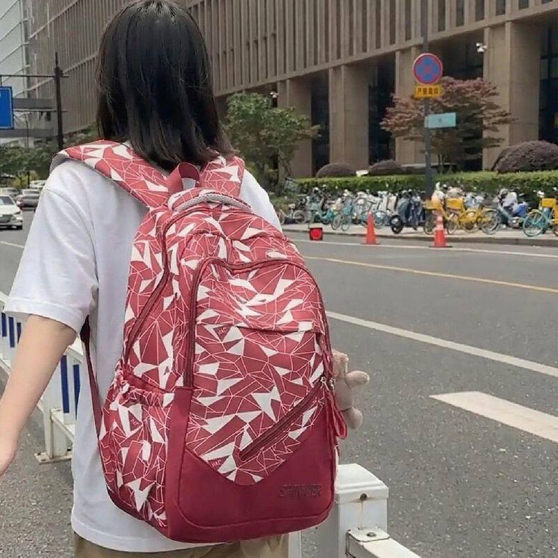 2026几何线条印花水杯位减负拉杆箱套带男女双肩背初高中学生书包