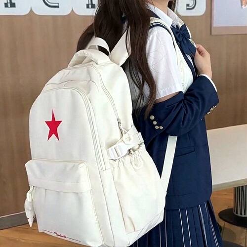 清新五星图案水瓶位后暗格袋旅游减负拉杆套带男女双肩背学生书包