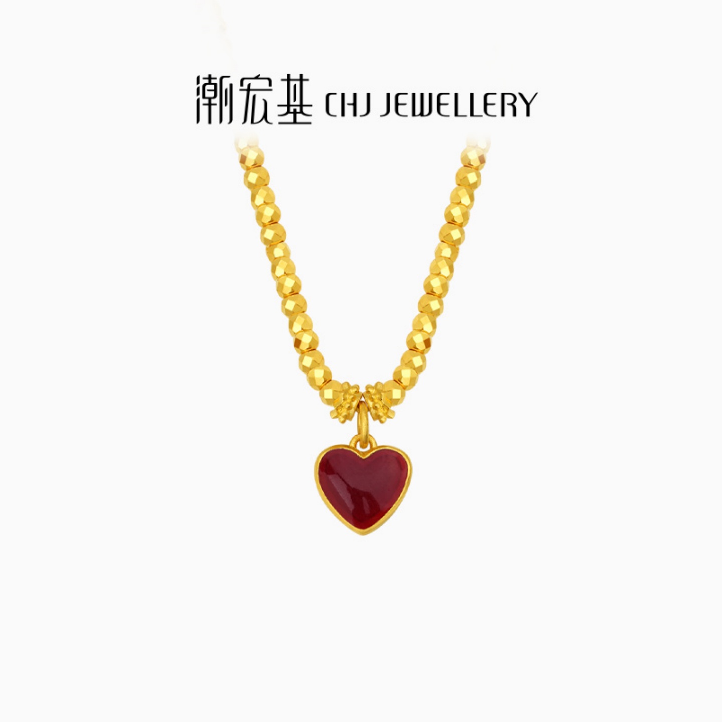 潮宏基IN+小心意黄金项链足金套链5G珍珠爱心蹦迪珠生日礼物 计价