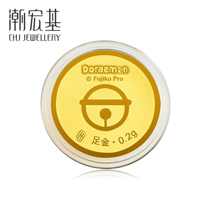 潮宏基珠宝哆啦A梦纪念黄金摆件足金生日礼物手机贴