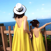 潮母女装 新款 洋气连衣裙海边度假性感大露背沙滩裙 2025夏季 亲子装