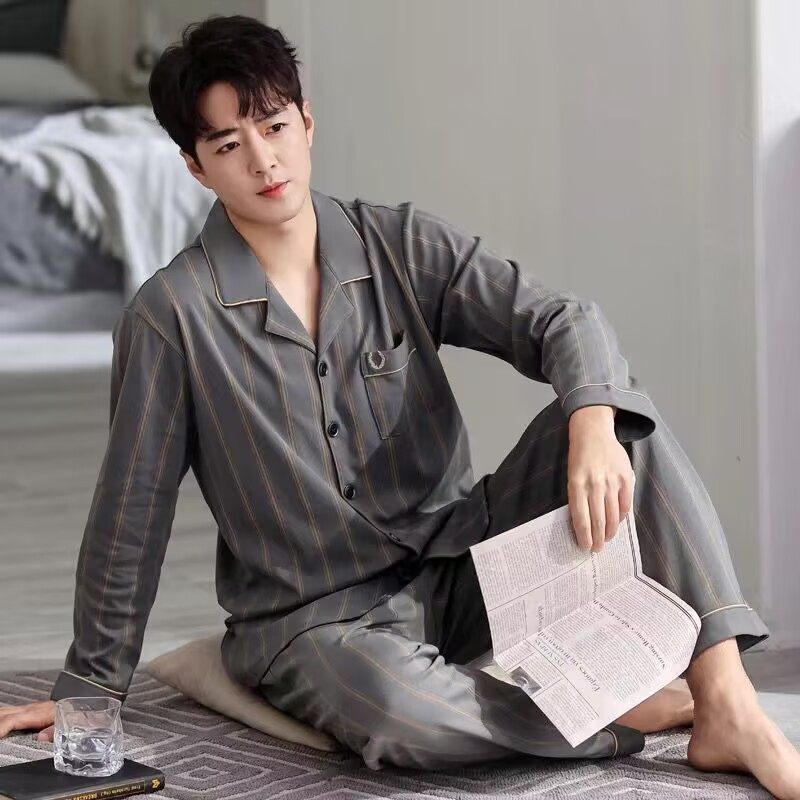 2025春秋季男士睡衣纯棉长袖套装全棉夏季薄款舒适男款休闲家居服