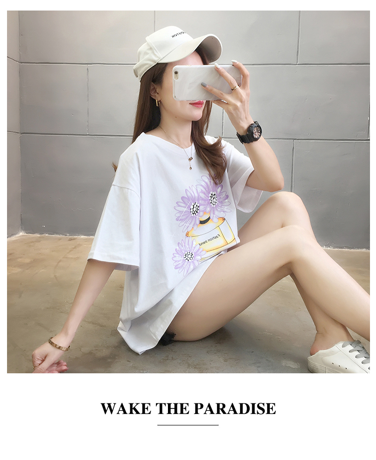 Real shot pure cotton Jin fat oversized loose top round neck short sleeve t-shirt female summer Korean version