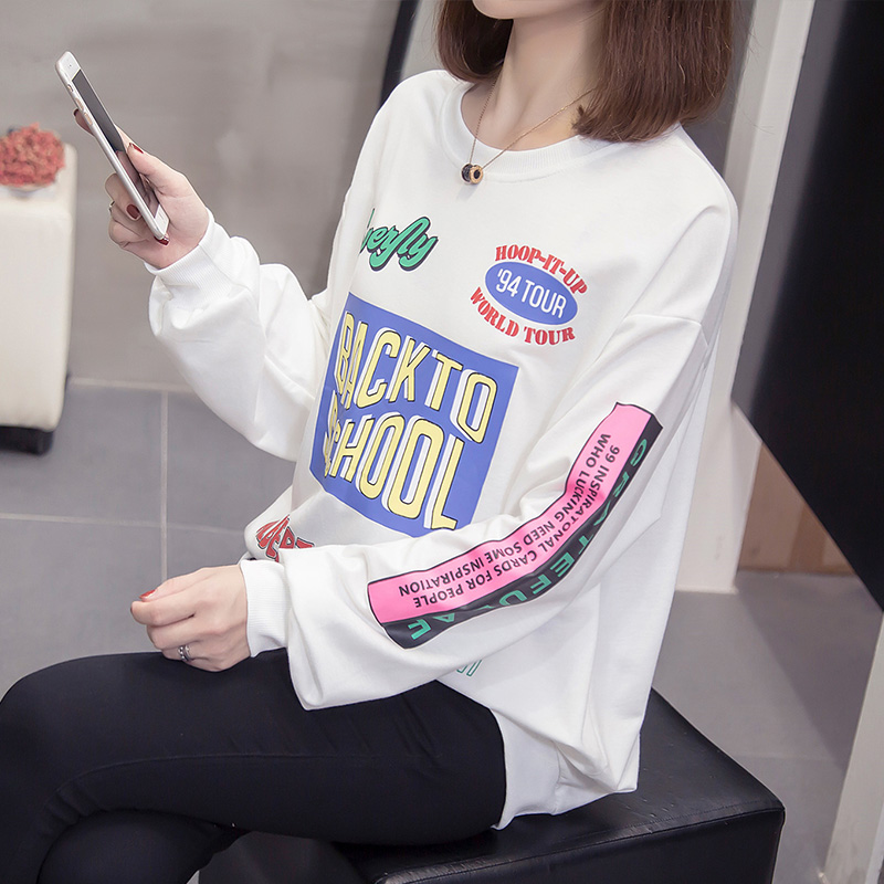 Real shooting spring fat and thin sweater women's printed large size belly covering top