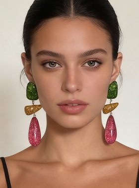 ZA欧美夸张复古彩色树脂几何拼接