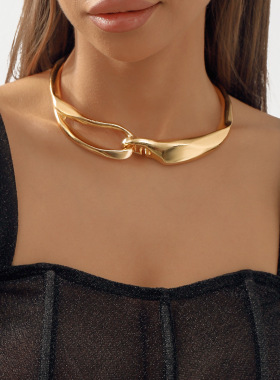 fashion Gold necklace欧美夸张金属立体环扣项链嘻哈个性颈链女