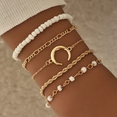 5piece fashion moon Bracelet women时尚月亮复古米珠手链饰品女