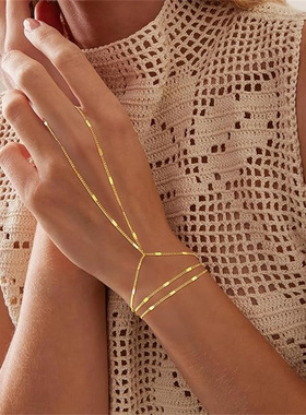 欧美百搭多层简约夹珠手指手链女