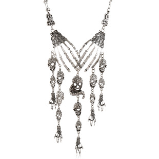 Skull Tassel Necklace women鬼手爪万圣节复古夸张骷髅流苏项链