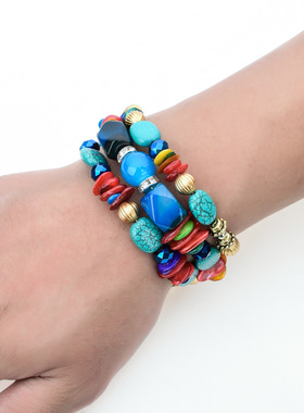 绿松石手链缠绕手镯Natural turquoise women's Elastic Bracelet
