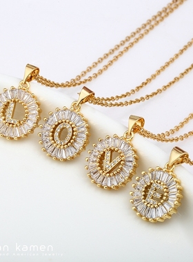 Fashion letter stainless steel necklace women26字母锆石项链