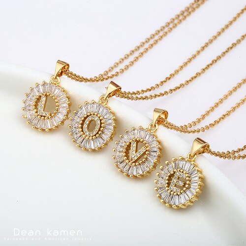 Fashion letter stainless steel necklace women26字母锆石项链