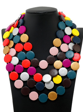 亚马逊新品颈链配饰欧美时尚夸张多层彩色圆片串珠项链