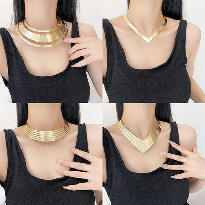 欧美金属项圈项链时尚个性凹造型COS锁骨链女chocker necklace