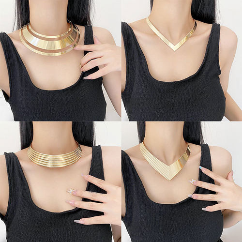欧美金属项圈项链时尚个性凹造型COS锁骨链女chocker necklace