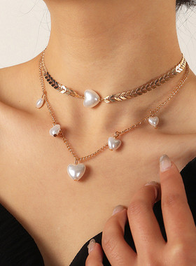 项链2021年新款女欧美爱心双层