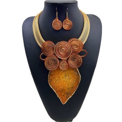 欧美项链耳环套装夸张水晶树叶吊坠手工宴会饰品necklace