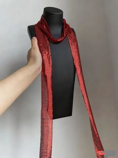 围脖丝巾拍照道具红色 辣妹金属亮片长条围巾女欧美个性 爆款 新品