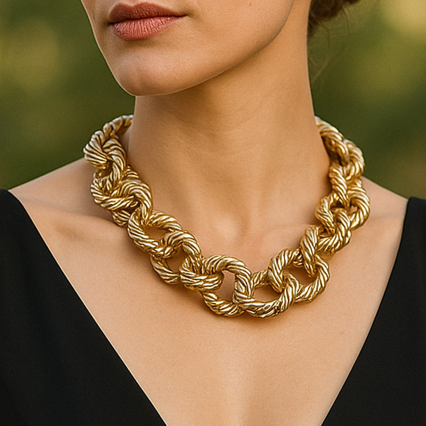 时尚个性潮流复古首饰套装金属粗纹理麻花几何形夸张手链项链