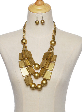 Bohemia wood necklace women波西米亚椰壳多层项链舞台耳环2023