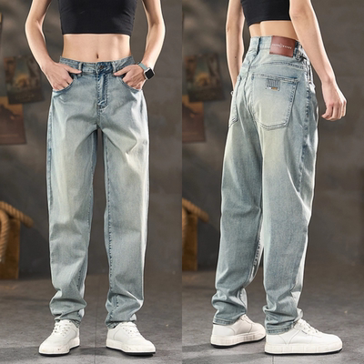夏季新款美式复古水洗直筒牛仔裤