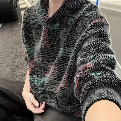 秋冬款连帽卫衣男士美式重磅七彩刺绣长袖宽松慵懒风撞色打底衫男