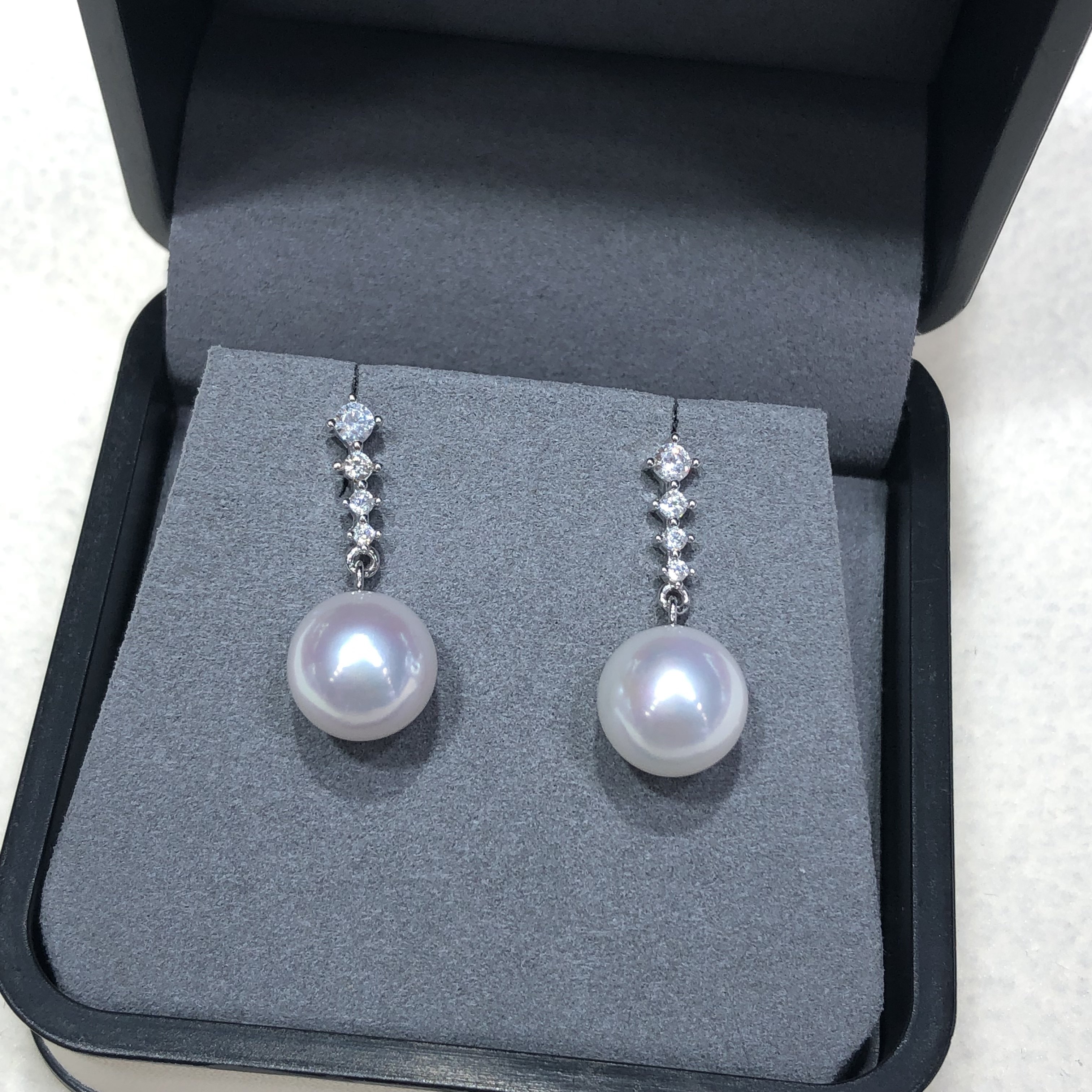 樱花粉珍珠耳环爱迪生天然淡水正圆强光925银时尚女款澳白海南洋