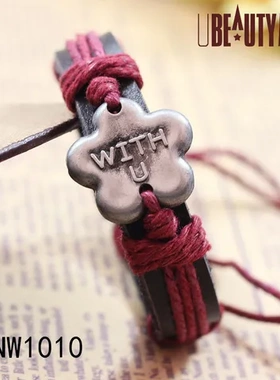 个性合金手链大小电镀手环手工复古绑带真牛皮可抽拉古色调节皮饰