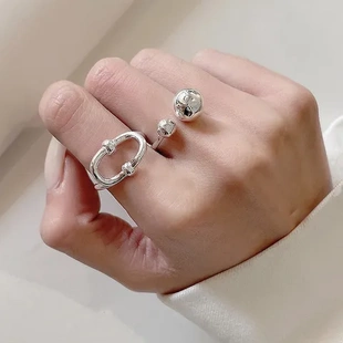 素圈饰品不掉色高级925银戒指纯银女简约小众设计感戒指ins风
