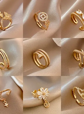 日韩ins开口戒指网红女设计感复古个性指环时尚简约锆石尾戒