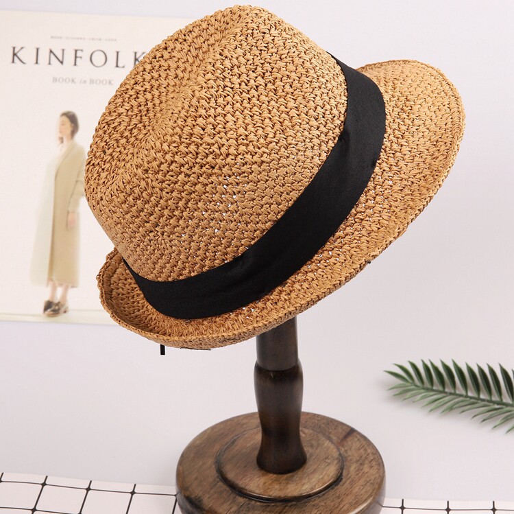 帽子春夏季礼帽爵士风草帽遮阳帽韩版草编时尚小礼帽男女休闲潮帽