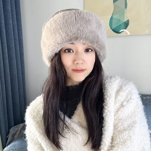 皮草针织帽女高级兔绒加厚保暖毛线帽子东北哈尔滨护耳毛毛冷帽潮