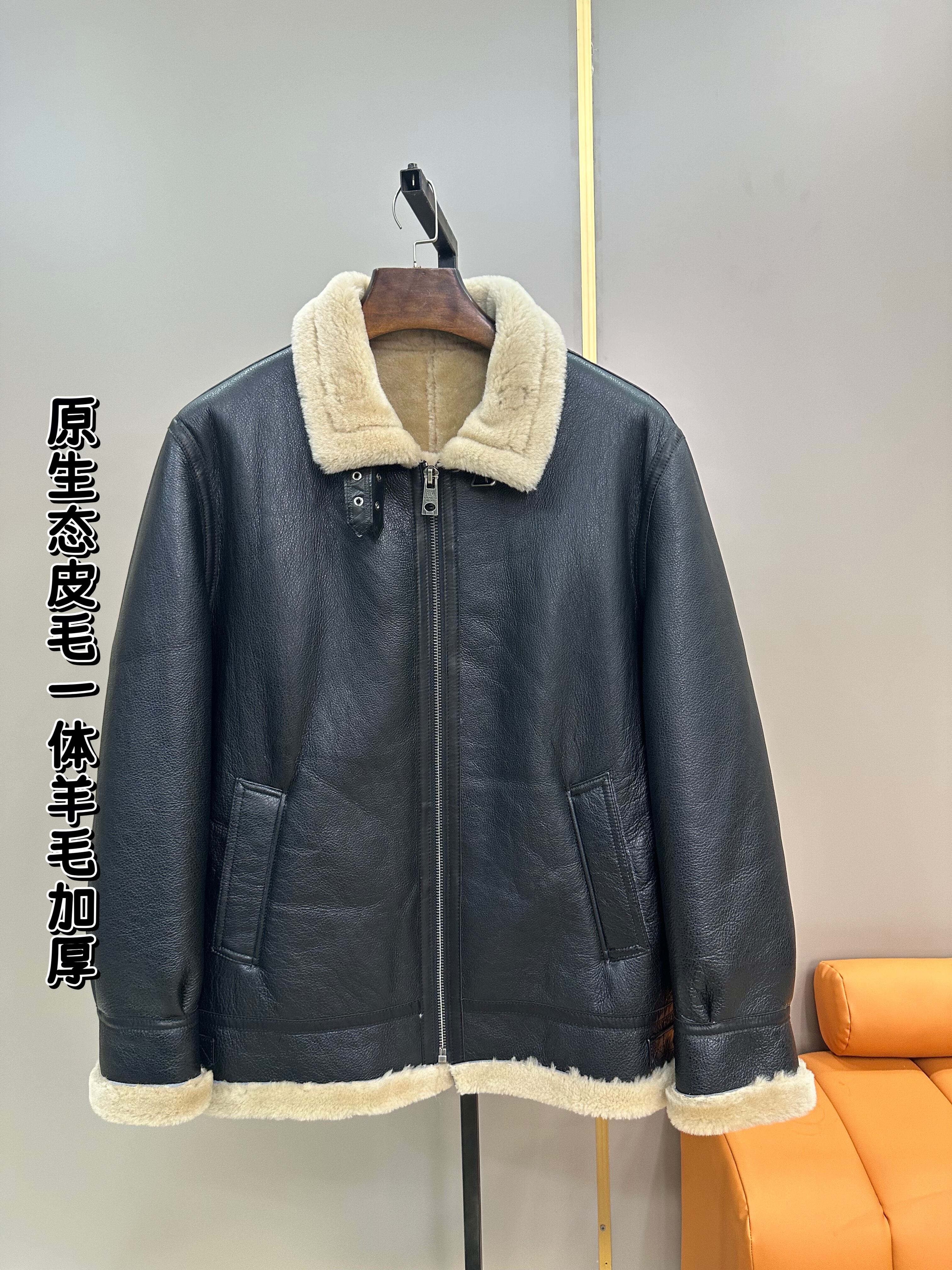 原生态男士皮毛一体羊皮真皮机车皮衣夹克加厚外套皮草冬季保暖潮