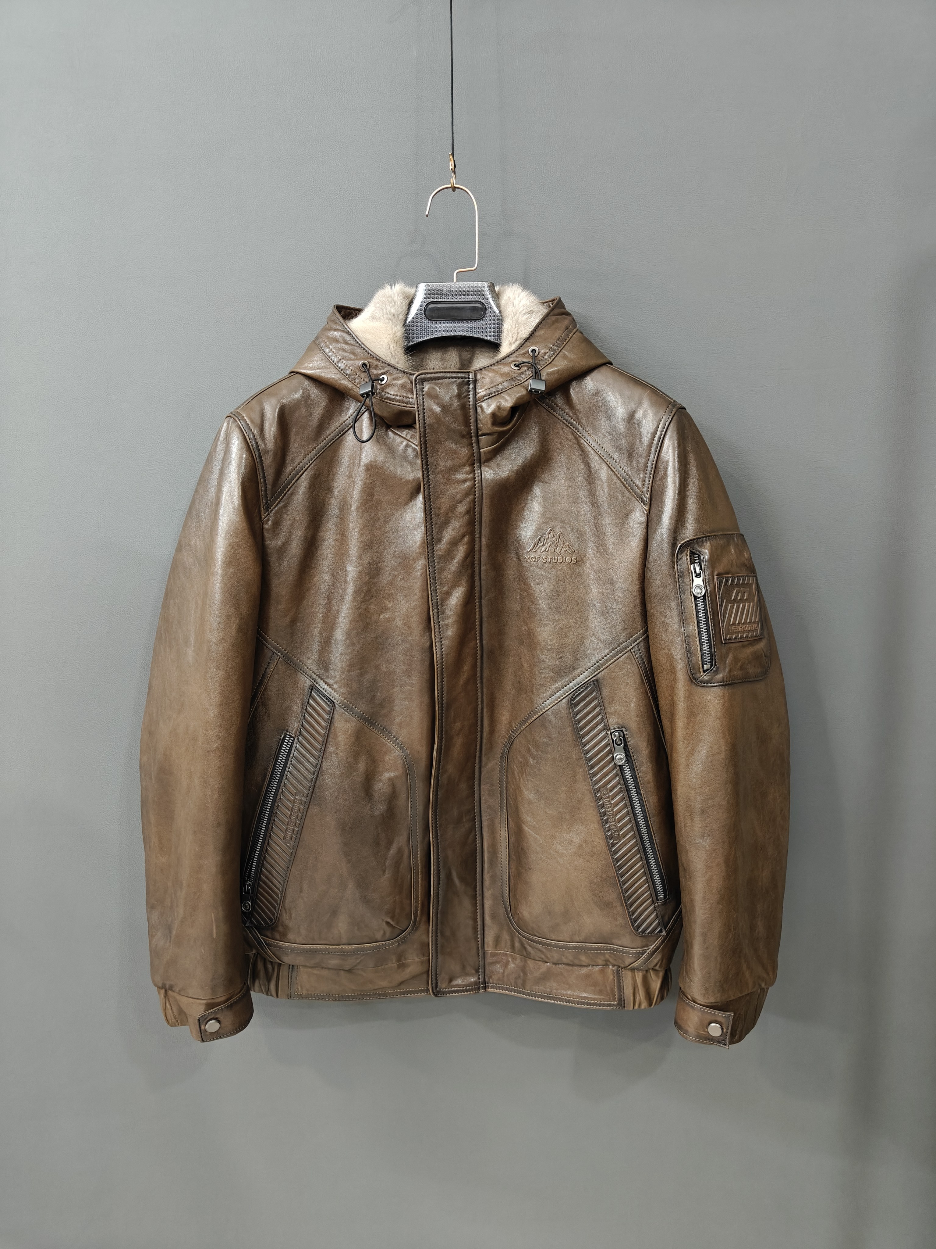 真皮皮衣男水貂内胆山羊皮夹克连帽短款皮毛一体冬季皮草外套