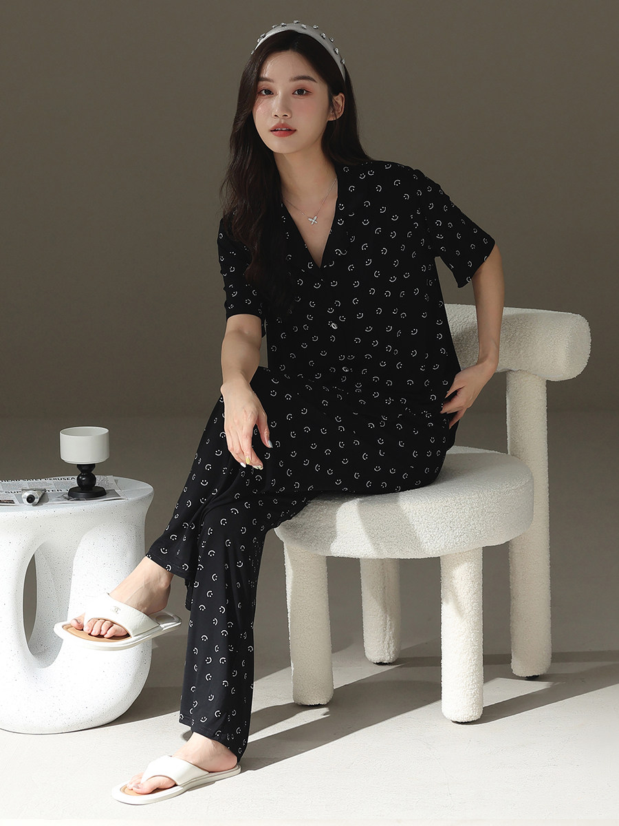 莫代尔睡衣女春秋款冰丝夏款2024新款夏季短袖长裤家居服薄款夏天