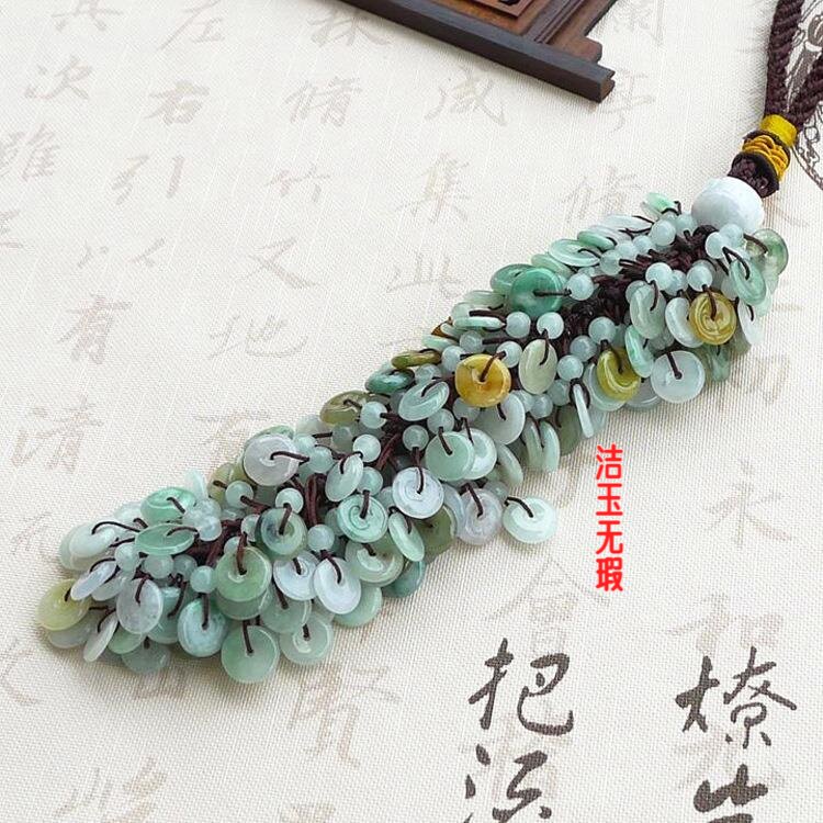 翡翠A货三彩小平安扣车挂玉石包挂包链高档车内饰品挂件玉吊坠
