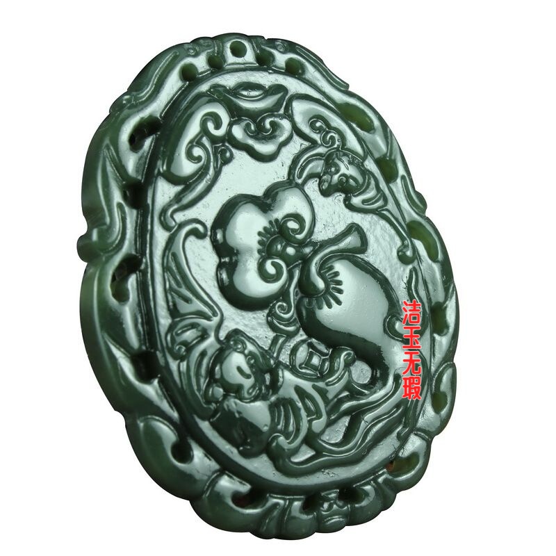 和田玉色人生如意挂件 青玉福寿如意吊坠