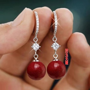 新款朱砂耳环925纯时尚精致高级感上档次耳饰本命大气耳坠女