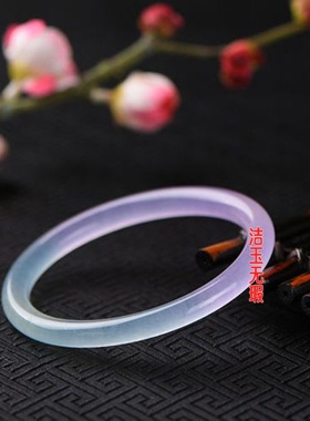 翡翠色紫罗兰手镯冰种细圆条手镯玉石叮当镯子半紫半蓝女款镯子