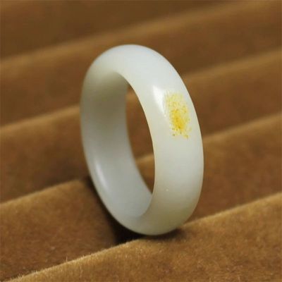 和田玉籽料戒指带皮一级羊脂白玉洒金原皮工艺品指环男女款仿真玉