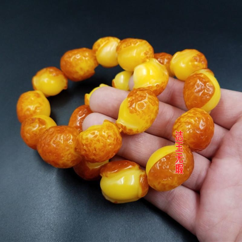 厂家批发 新款仿蜜蜡随型手链 鸡油黄蜜蜡原皮手链蜜蜡手串批发