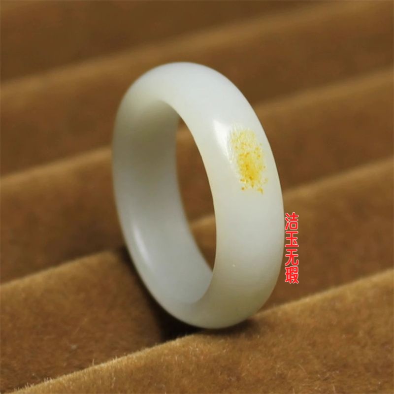 和田玉色戒指带皮一级羊脂白玉洒原皮工艺品指环男女款仿