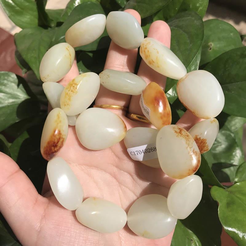 油润新疆和田玉白玉籽料原石红皮手链玉手串白玉手链男女款