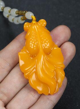 和田玉色鱼挂件吊坠黄色玉玉满堂鱼挂坠男女款连有余玉坠项链