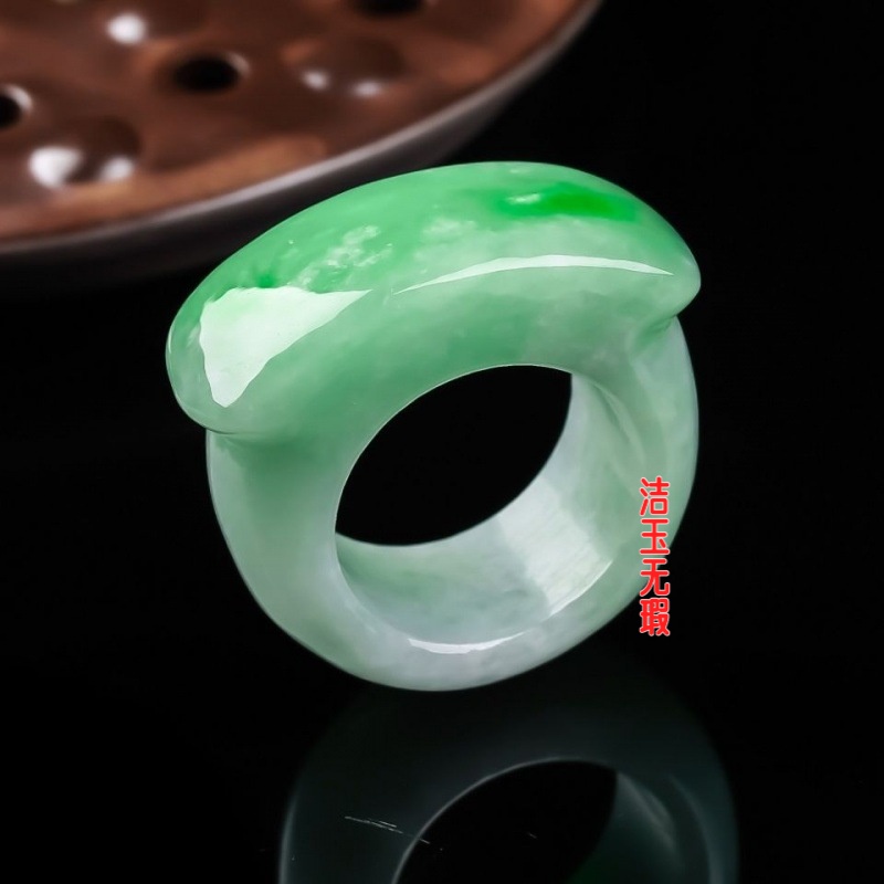 翡翠色扳指飘花鞍戒指男女款鞍翡翠色指环